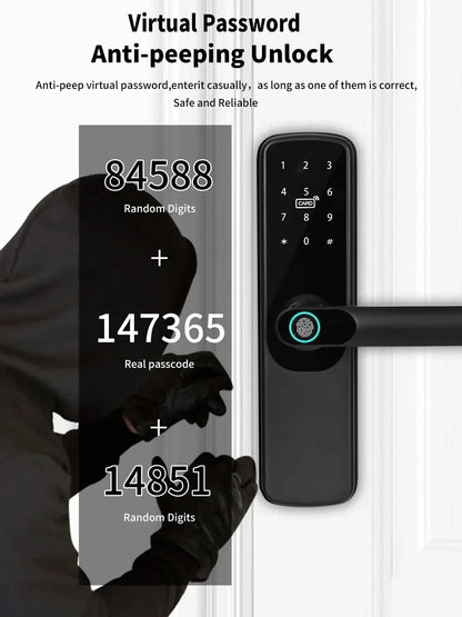Tuya Wifi Electronic Smart Door Lock With Biometric Fingerprint / Smart Card / Password / Key Unlock/ USB Emergency Charge