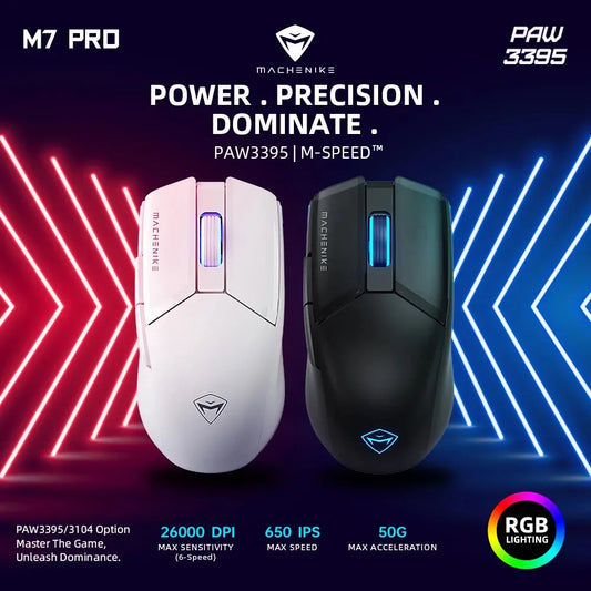 Machenike M7 Pro Gaming Mouse USB Wired 2.4GHz Wireless Mouse PAW3395 26000DPI 650IPS 7 Button 74g RGB For Laptop PC Mouse Gamer