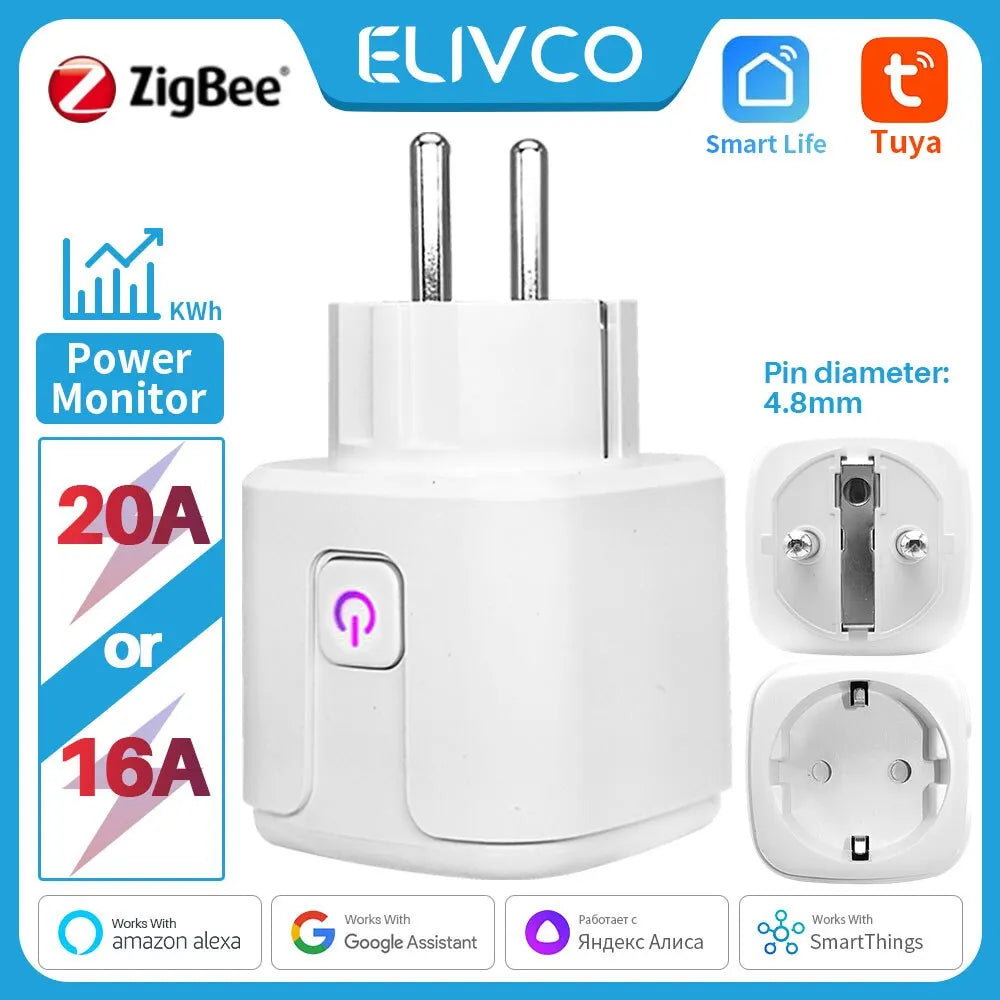 Tuya Smart Plug Zigbee EU 16A/20A Smart Socket With Power Monitor Timing Voice Control Works Whit Alexa Google Home Alice