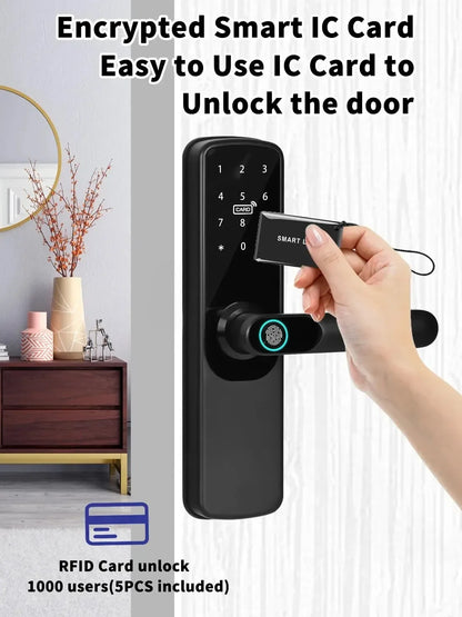 Tuya Wifi Electronic Smart Door Lock With Biometric Fingerprint / Smart Card / Password / Key Unlock/ USB Emergency Charge