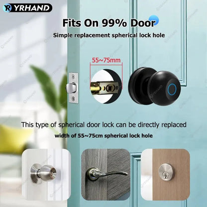 YRHAND O2 Fechadura Eletronico Digital Knob Fingerprint Tuya Bluetooth Easy Installation Cylinder Smart Door Lock for Home