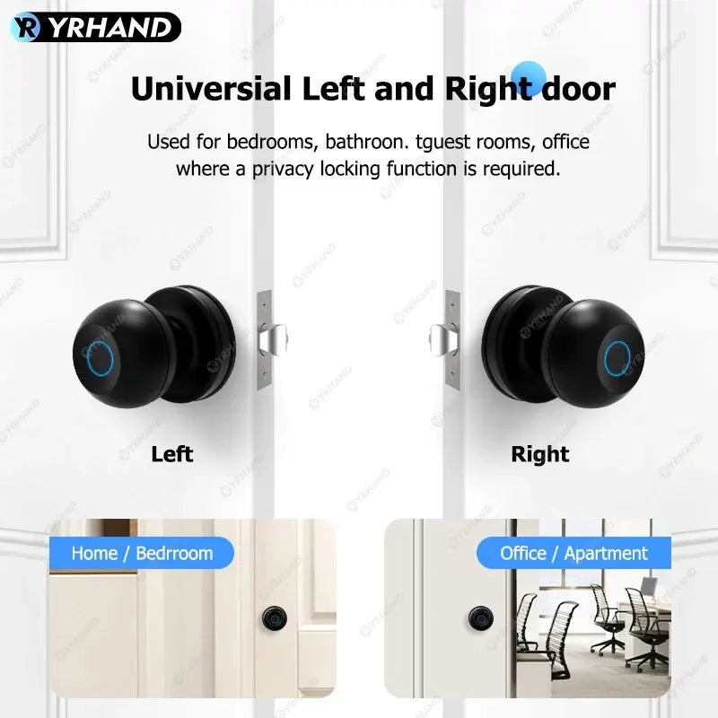 YRHAND O2 Fechadura Eletronico Digital Knob Fingerprint Tuya Bluetooth Easy Installation Cylinder Smart Door Lock for Home